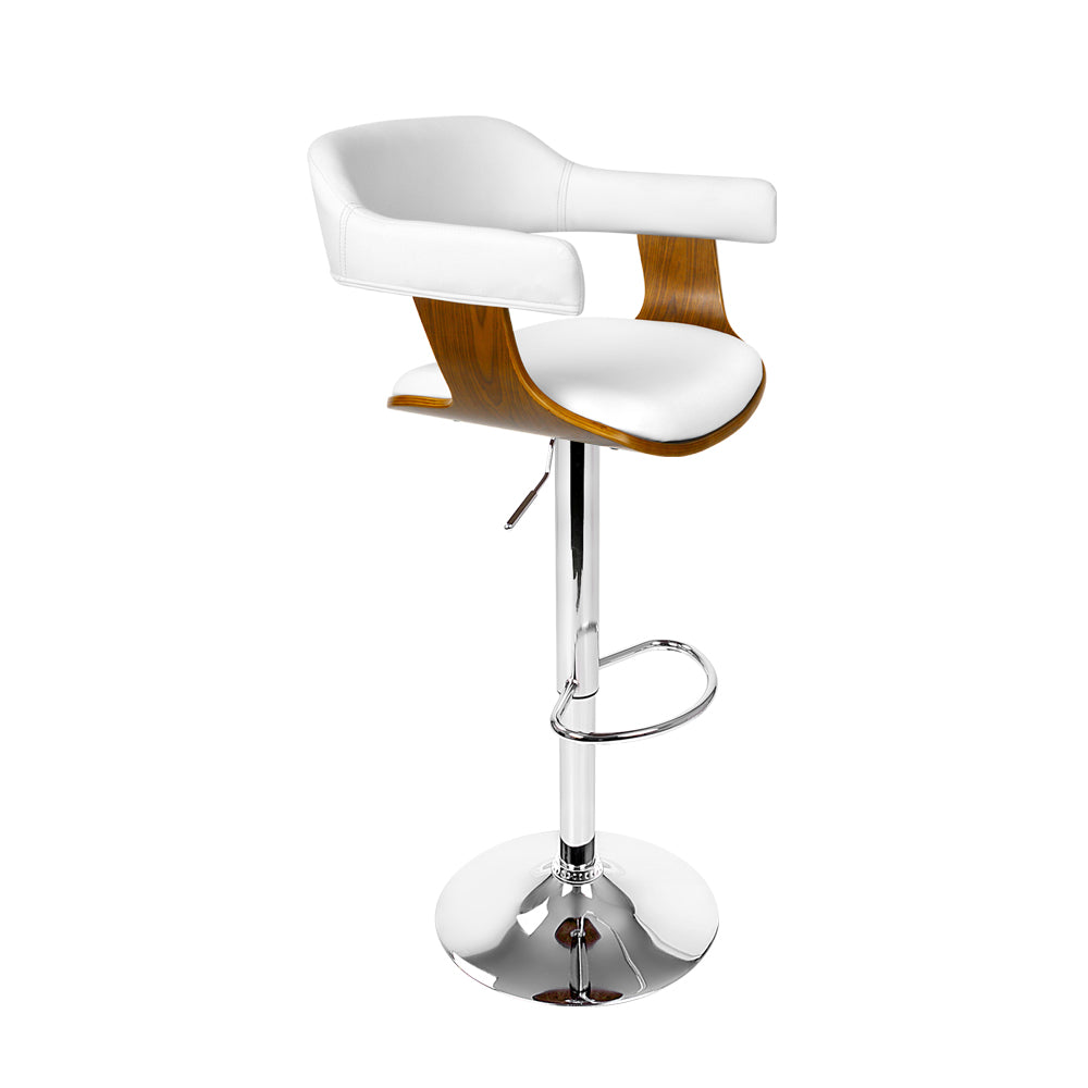 Artiss White Leather Bar Stool with Armrest & Gas Lift