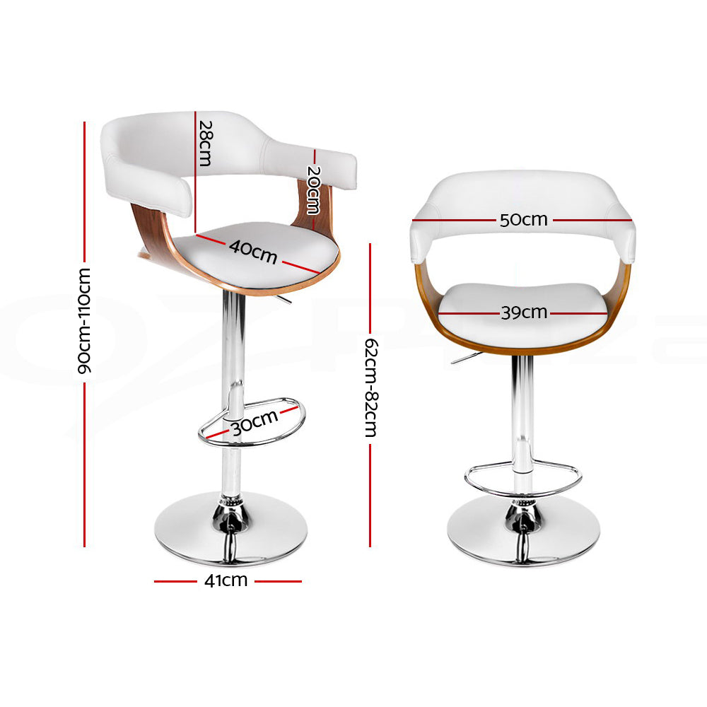 Artiss White Leather Bar Stool with Armrest & Gas Lift