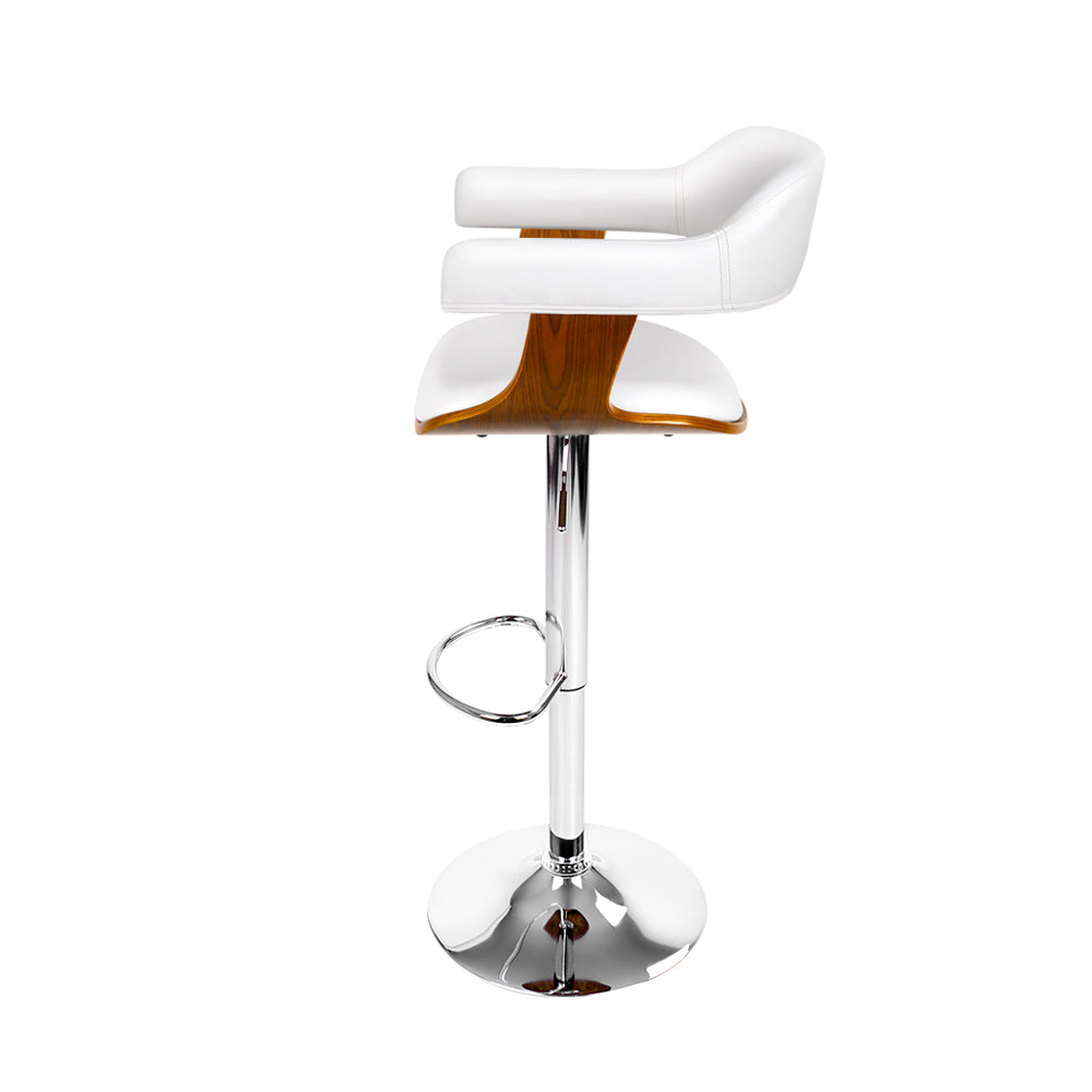 Artiss White Leather Bar Stool with Armrest & Gas Lift