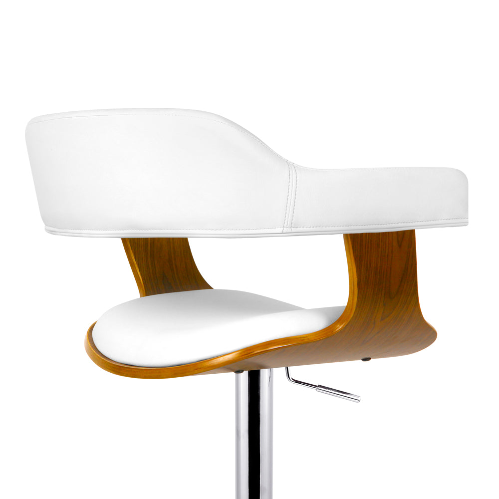 Artiss White Leather Bar Stool with Armrest & Gas Lift