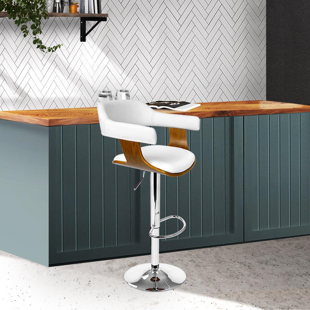 Artiss White Leather Bar Stool with Armrest & Gas Lift