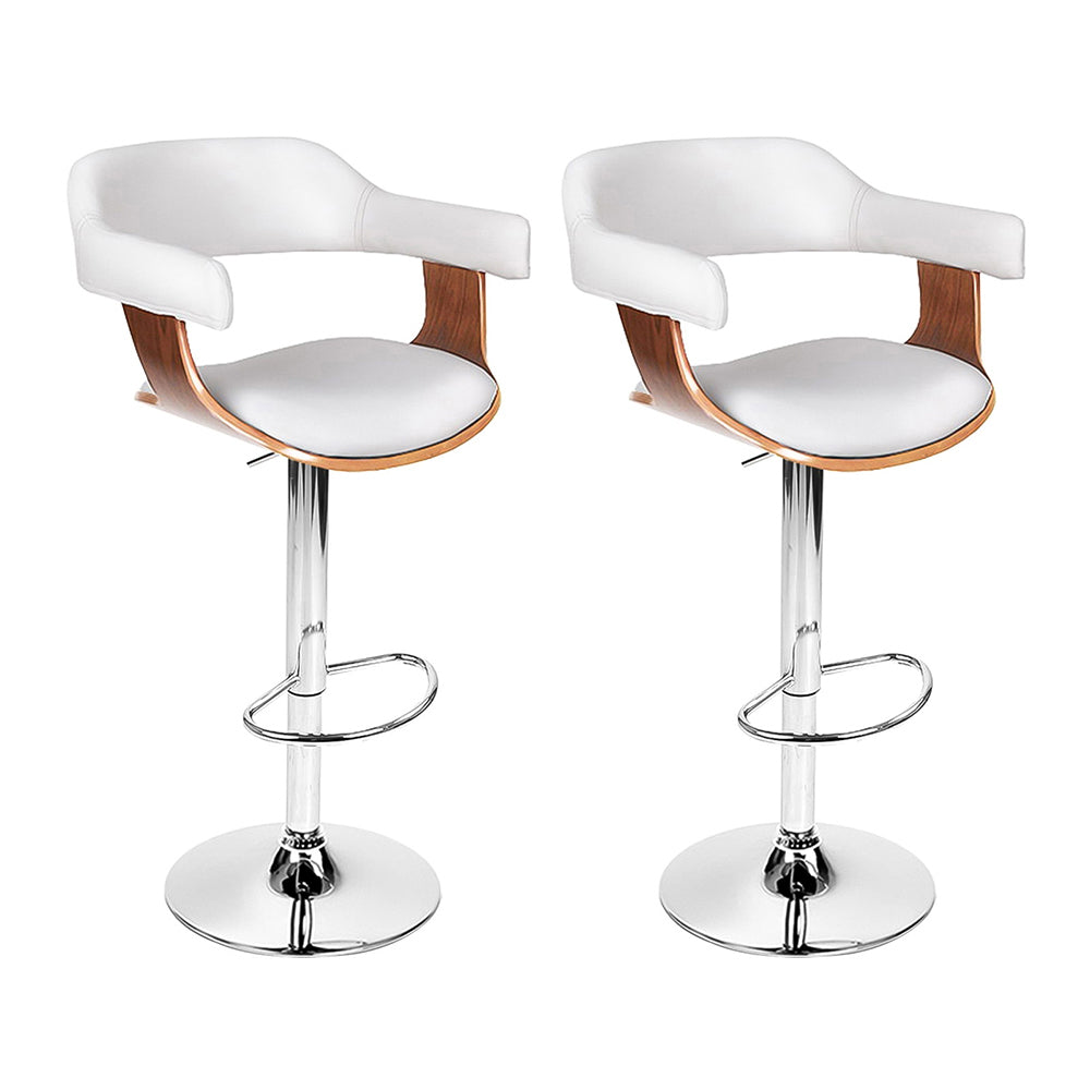 Artiss White PU Leather Bar Stools with Armrest (Set of 2)