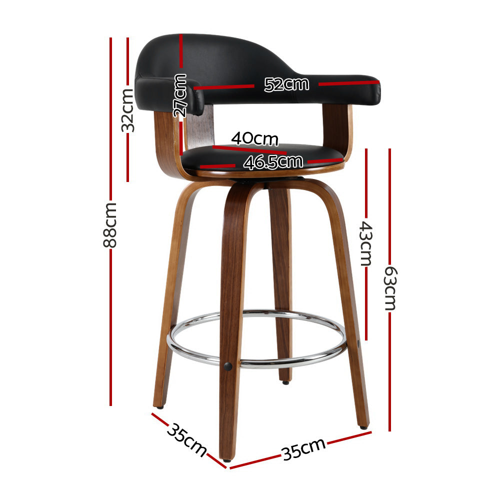 Artiss Set of 2 Bar Stools PU Leather Wooden Swivel - Wood, Chrome and Black - Newstart Furniture