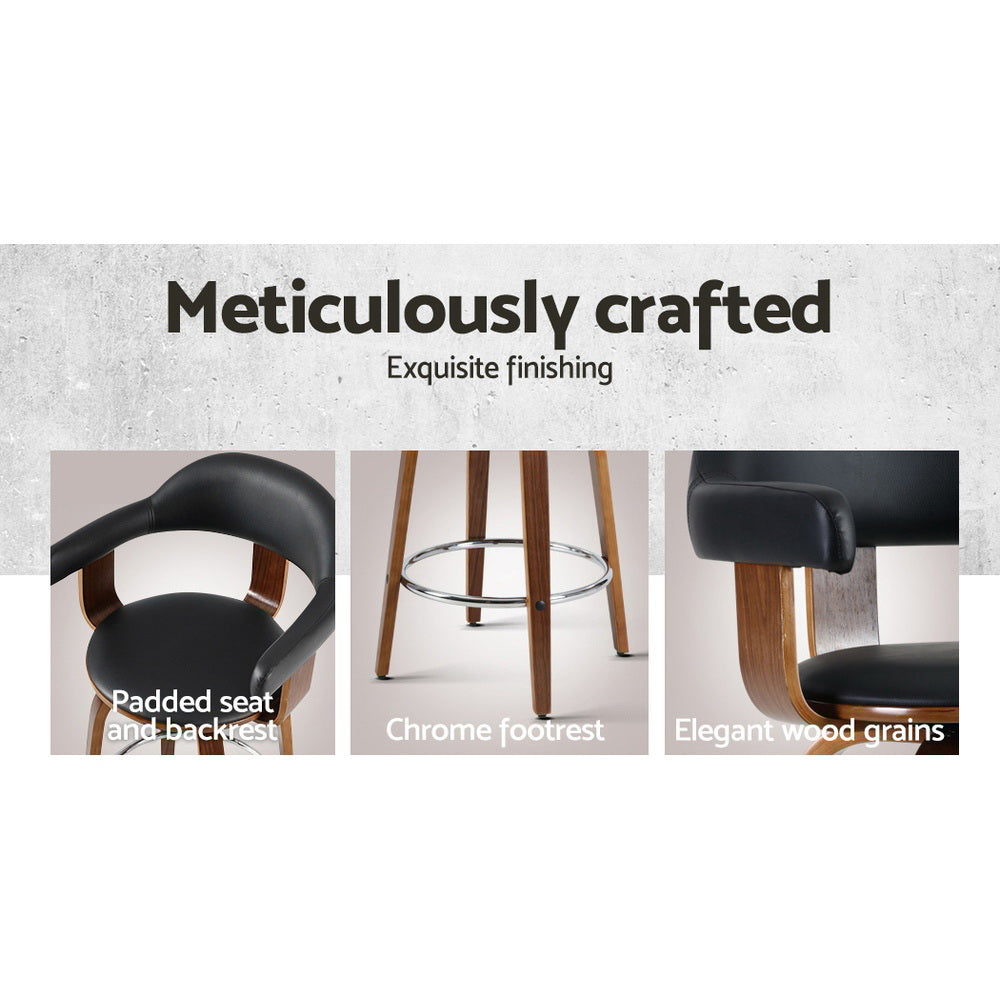 Artiss Set of 2 Bar Stools PU Leather Wooden Swivel - Wood, Chrome and Black - Newstart Furniture