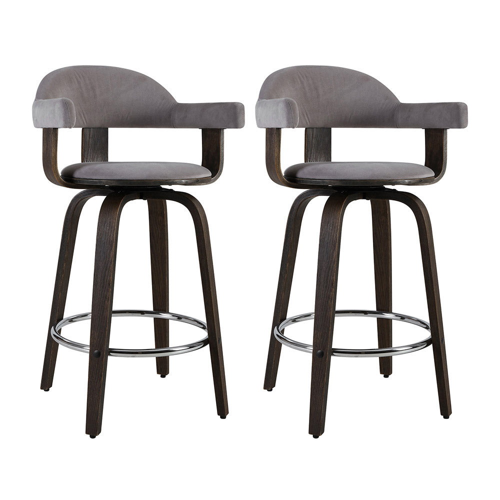 Artiss Set of 2 Bar Stools Wooden Swivel Bar Stool Kitchen Dining Chair - Wood, Chrome and Grey - Newstart Furniture