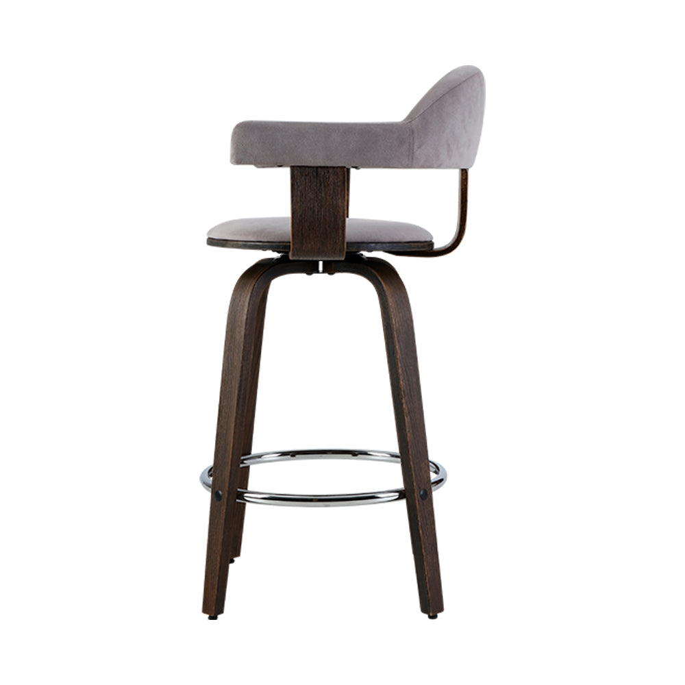 Artiss Set of 2 Bar Stools Wooden Swivel Bar Stool Kitchen Dining Chair - Wood, Chrome and Grey - Newstart Furniture