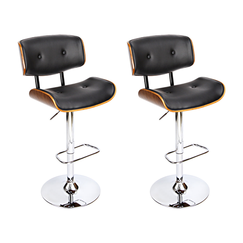 Artiss Set of 2 Wooden Gas Lift Bar Stools - Black and Chrome - Newstart Furniture