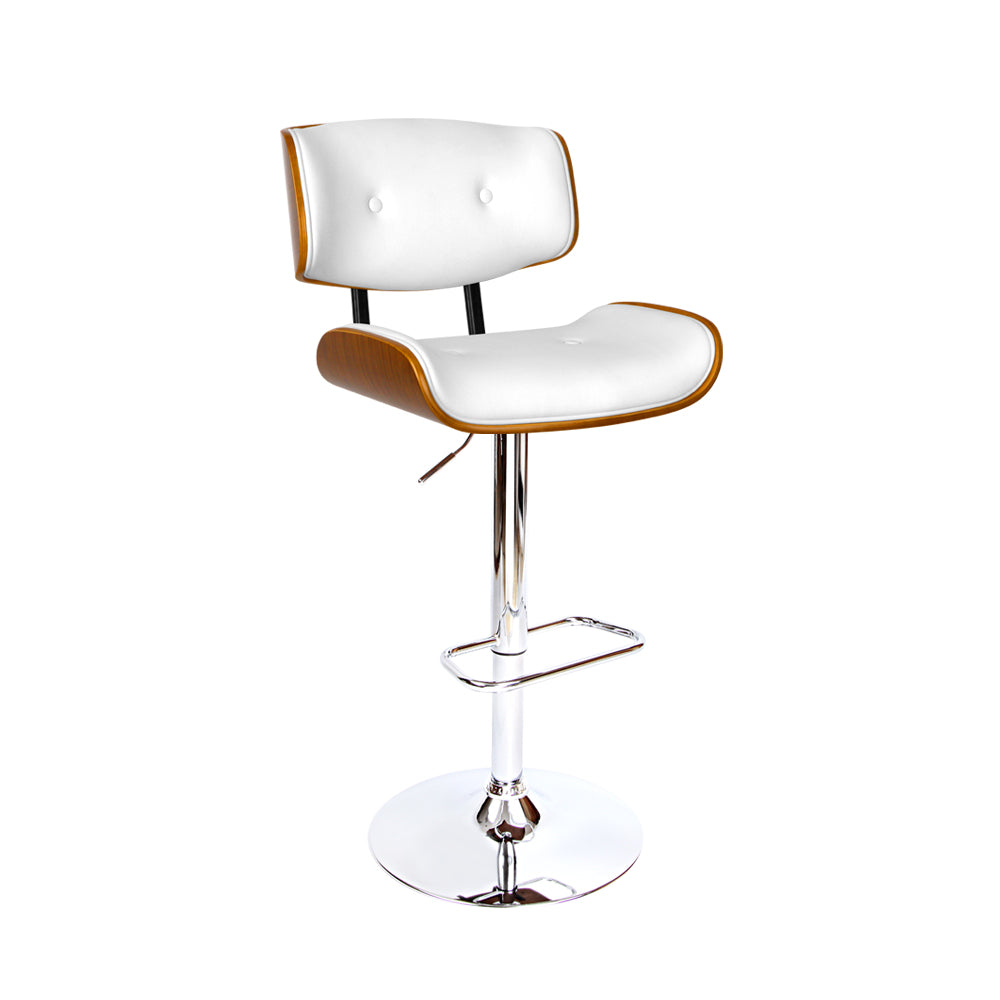 Artiss Wooden Gas Lift Bar Stool - White and Chrome - Newstart Furniture