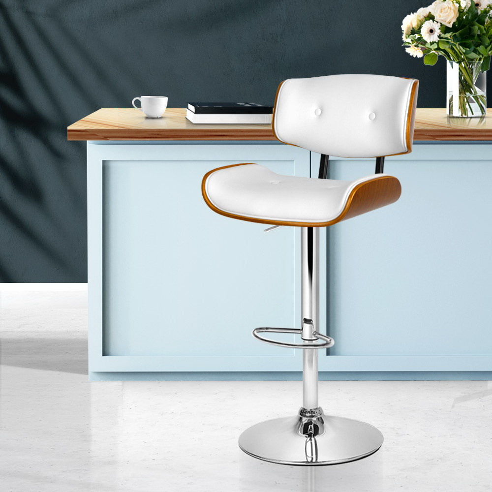 Artiss Wooden Gas Lift Bar Stool - White and Chrome - Newstart Furniture