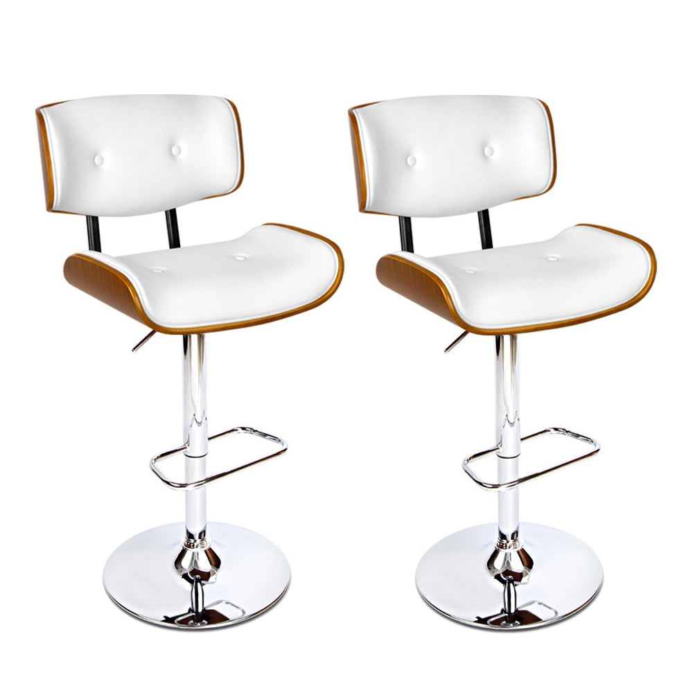 Artiss Set of 2 Wooden Gas Lift Bar Stool - White and Chrome - Newstart Furniture