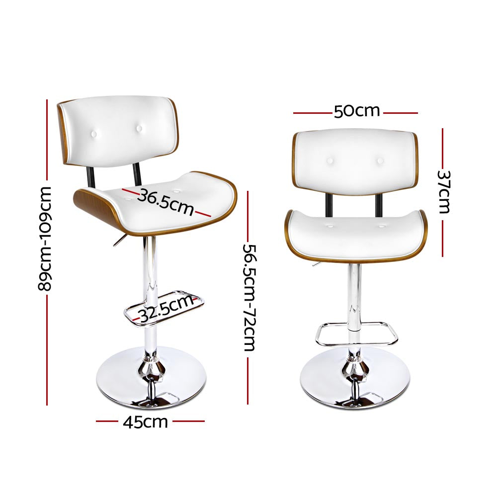 Artiss Set of 2 Wooden Gas Lift Bar Stool - White and Chrome - Newstart Furniture