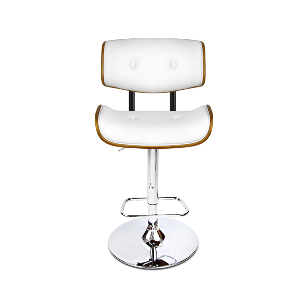 Artiss Set of 2 Wooden Gas Lift Bar Stool - White and Chrome - Newstart Furniture