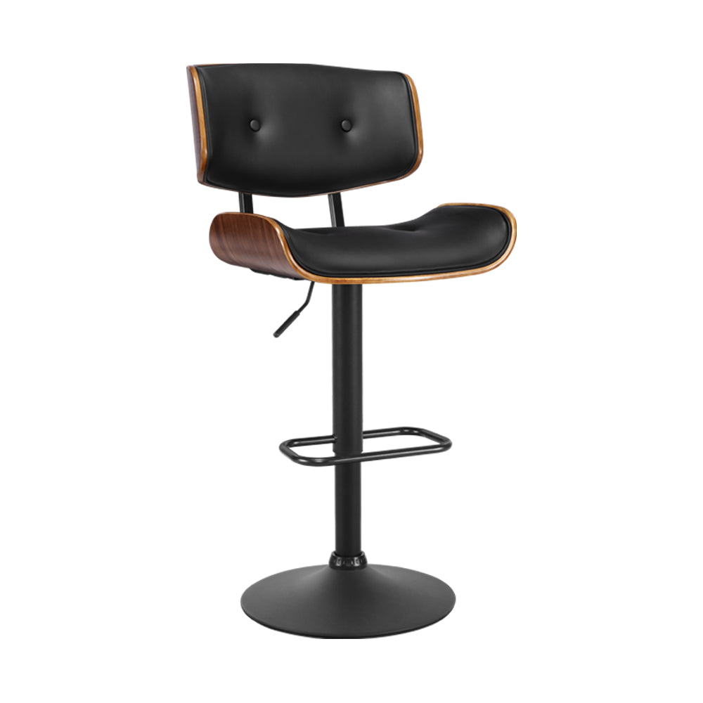 Artiss Bar Stool Gas Lift Wooden PU Leather - Black and Wood - Newstart Furniture