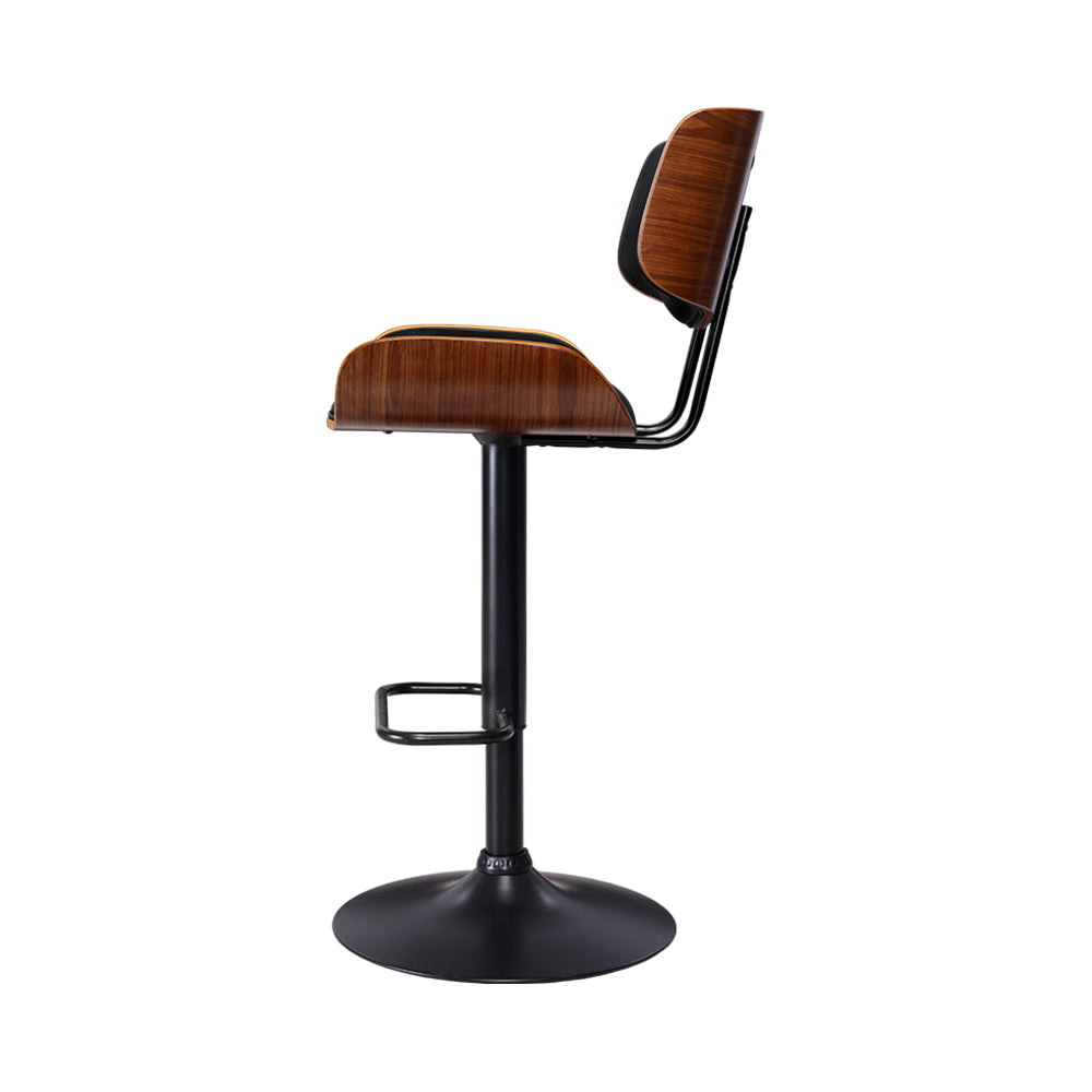 Artiss Bar Stool Gas Lift Wooden PU Leather - Black and Wood - Newstart Furniture