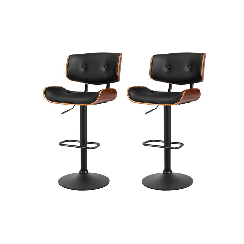 Artiss Kitchen Bar Stools Gas Lift Stool Chairs Swivel Barstool Leather Black x2 - Newstart Furniture