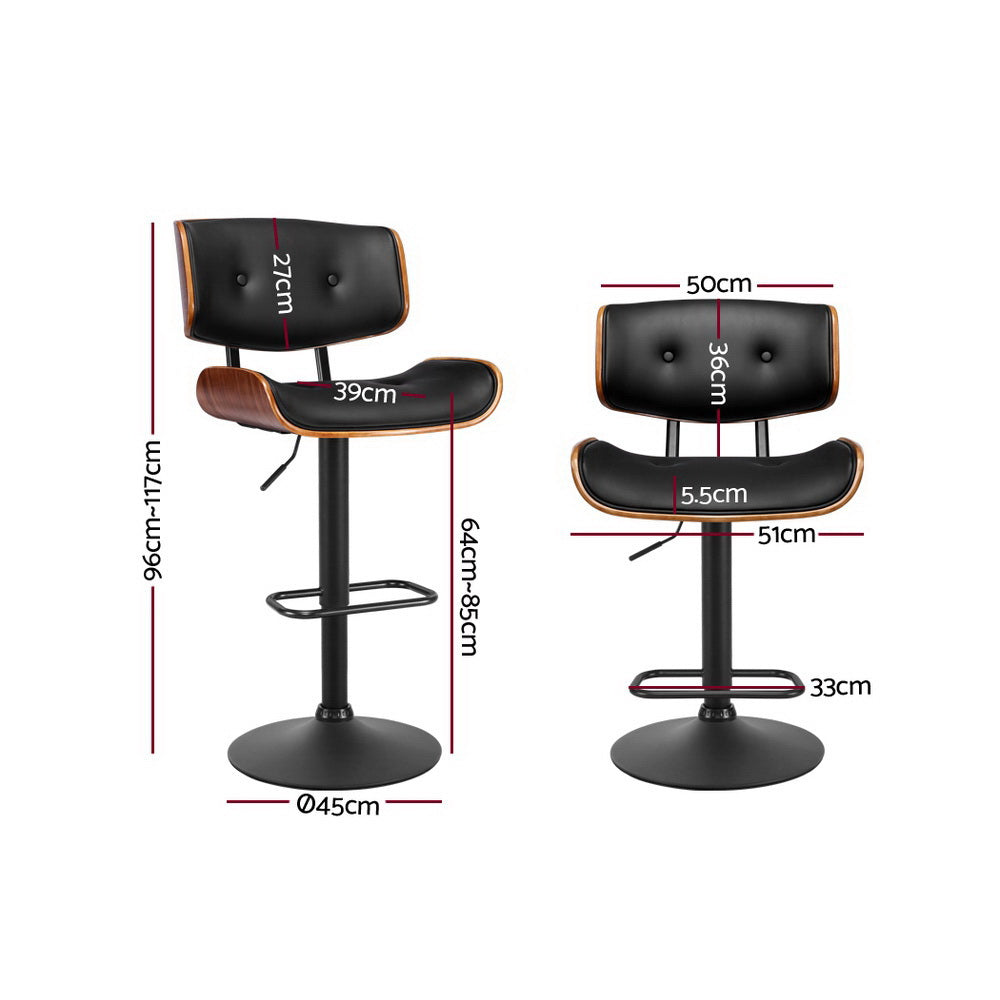Artiss Set of 4 Kitchen Bar Stools Gas Lift Stool Chairs Swivel Barstool Leather Black - Newstart Furniture
