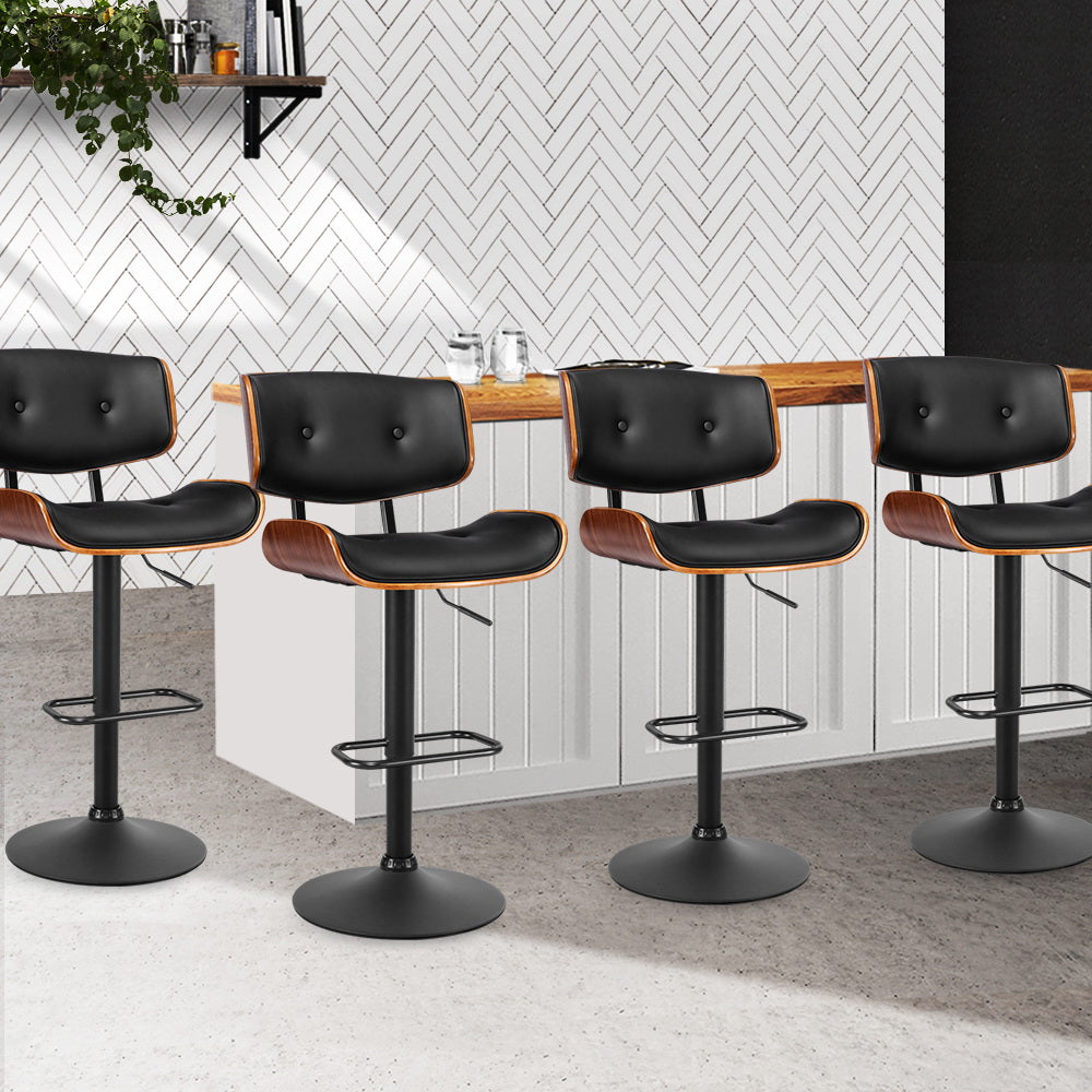 Artiss Set of 4 Kitchen Bar Stools Gas Lift Stool Chairs Swivel Barstool Leather Black - Newstart Furniture