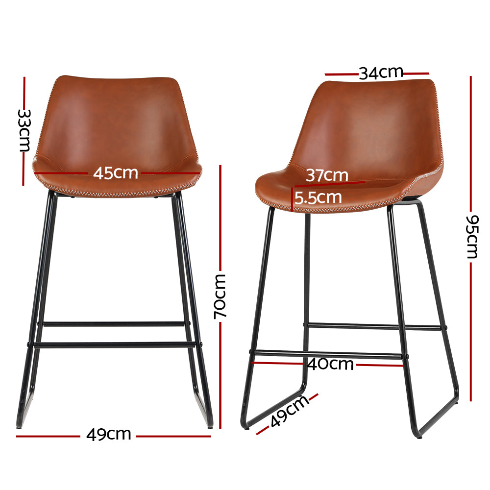 Artiss Set of 2 Bar Stools Kitchen Metal Bar Stool Dining Chairs PU Leather Brown - Newstart Furniture