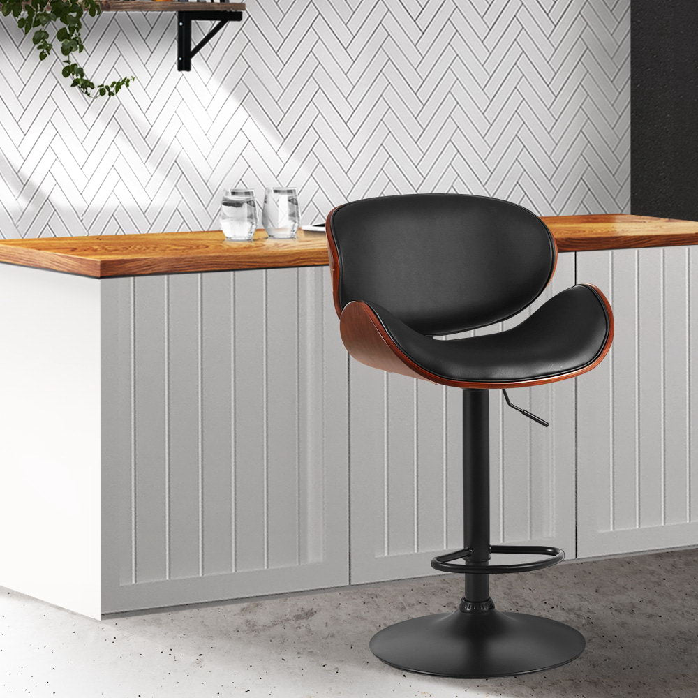 Artiss Kitchen Bar Stools Swivel Gas Lift Wooden Stool Metal Black Barstools - Newstart Furniture