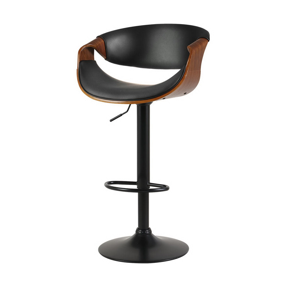 Artiss Bar Stools Swivel Chair Kitchen Gas Lift Wooden Bar Stool Leather Black - Newstart Furniture