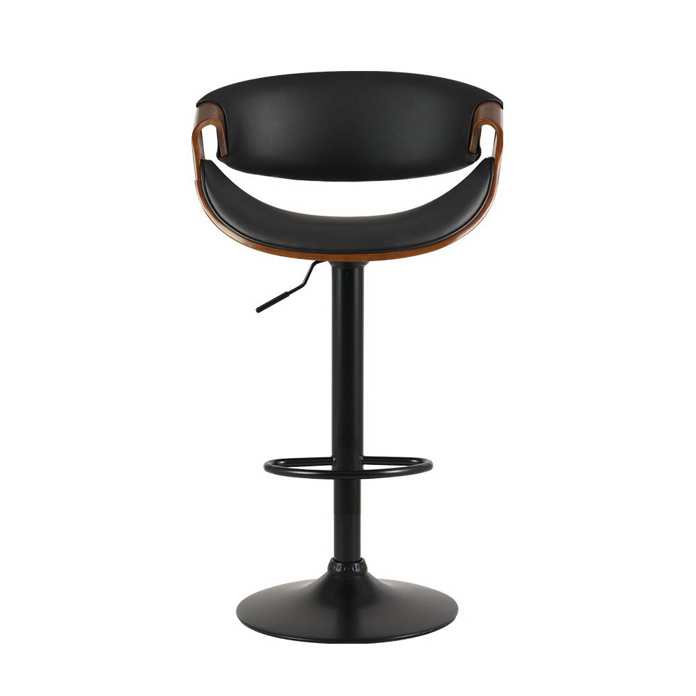 Artiss Bar Stools Swivel Chair Kitchen Gas Lift Wooden Bar Stool Leather Black - Newstart Furniture