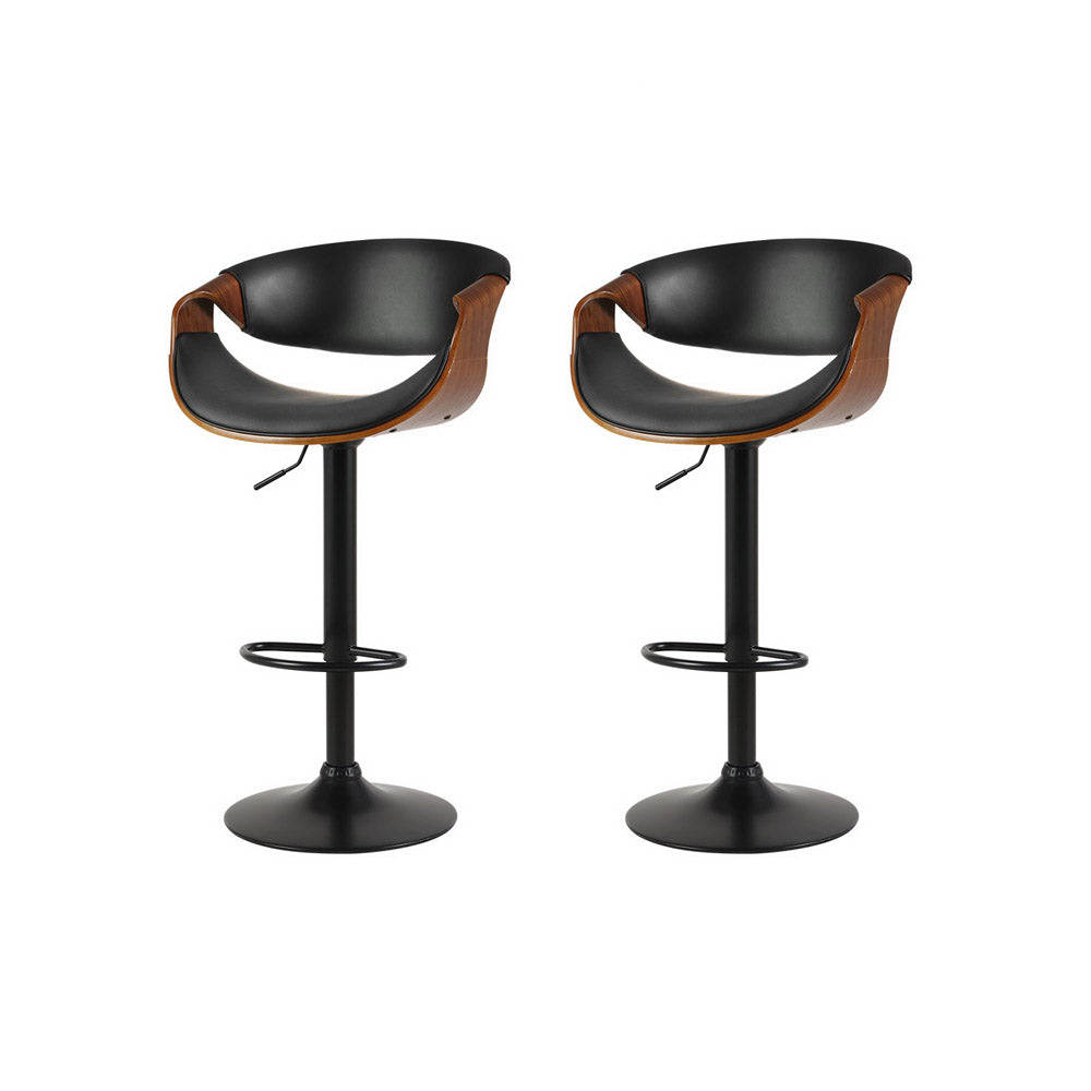 Artiss 2X Bar Stools Swivel Chair Kitchen Gas Lift Wooden Bar Stool Leather - Newstart Furniture