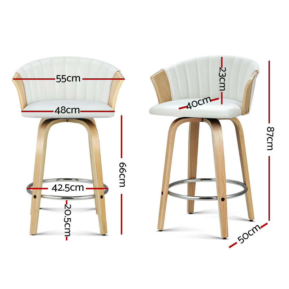 Artiss Set of 2 Bar Stools Kitchen Stool Wooden Chair Swivel Chairs Leather White - Newstart Furniture