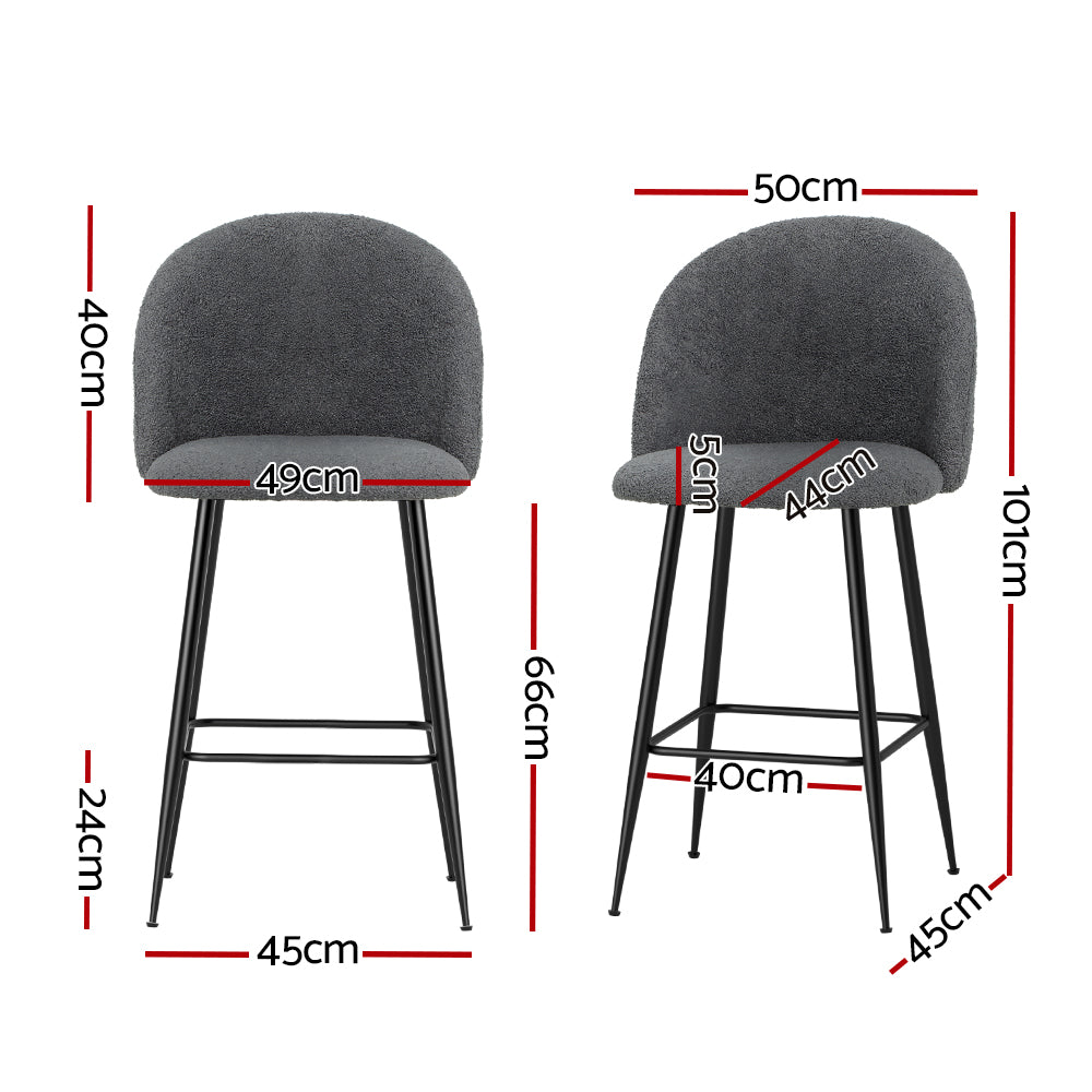 Artiss Set of 2 Bar Stools Kitchen Dining Chair Stool Chairs Sherpa Boucle Charcoal - Newstart Furniture