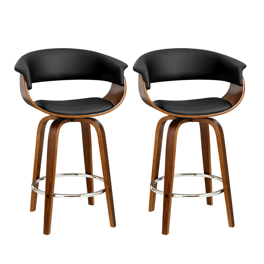 Artiss Set of 2 Swivel PU Leather Bar Stool - Wood and Black - Newstart Furniture