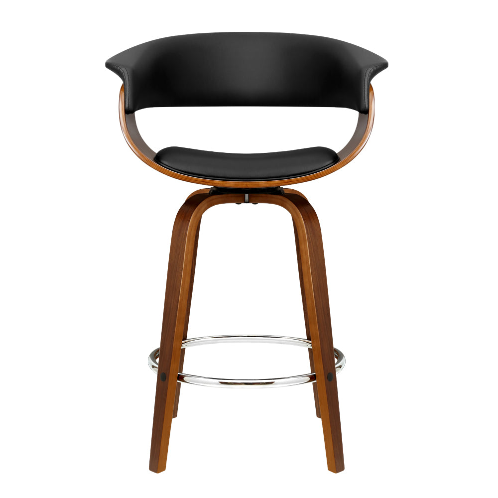 Artiss Set of 2 Swivel PU Leather Bar Stool - Wood and Black - Newstart Furniture