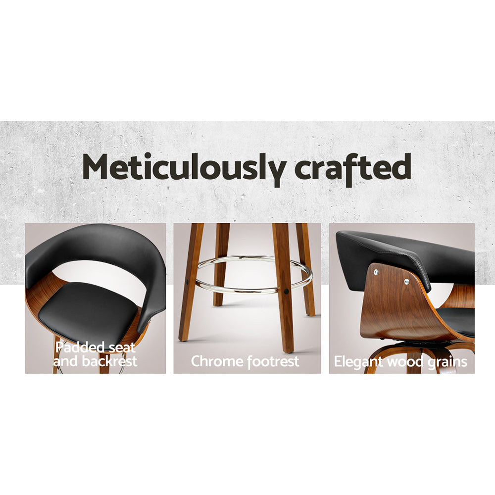 Artiss Set of 2 Swivel PU Leather Bar Stool - Wood and Black - Newstart Furniture