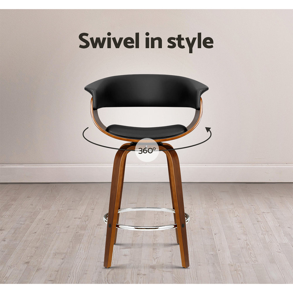 Artiss Set of 2 Swivel PU Leather Bar Stool - Wood and Black - Newstart Furniture