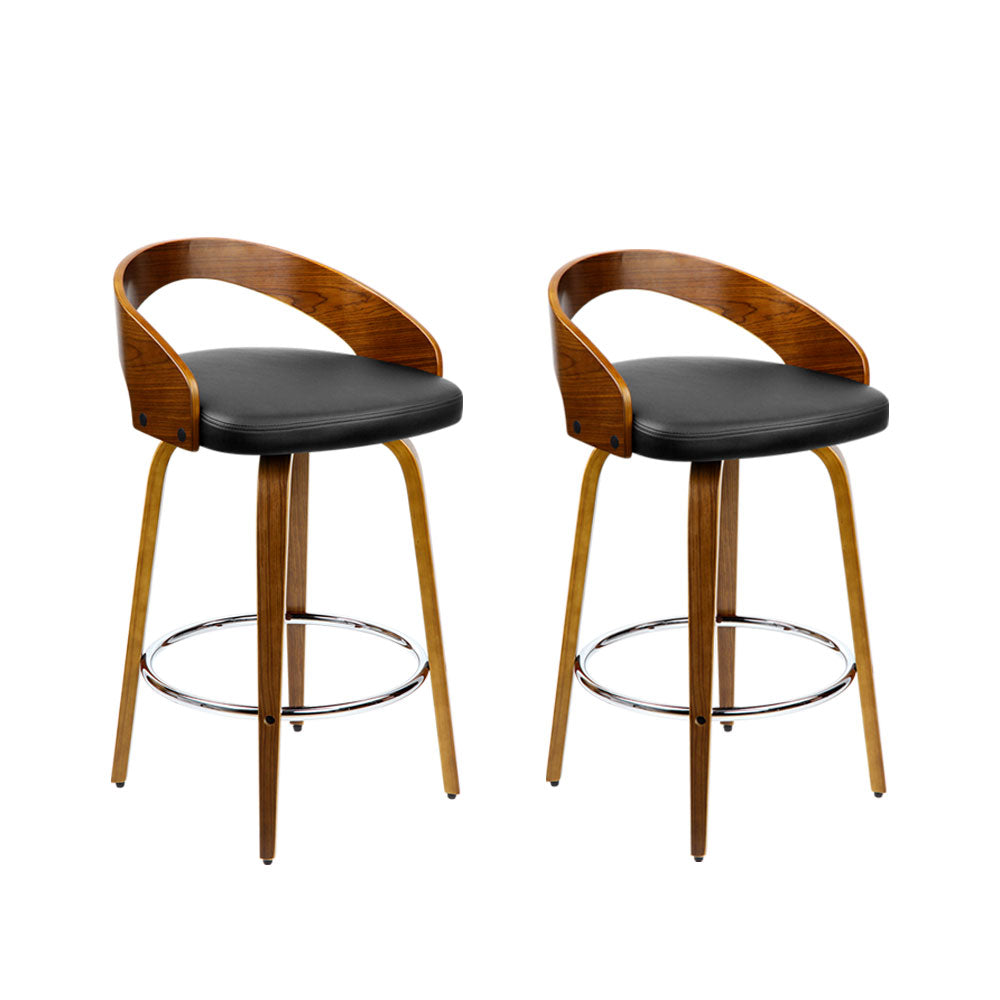 Artiss Set of 2 Walnut Wood Bar Stools - Black and Brown - Newstart Furniture