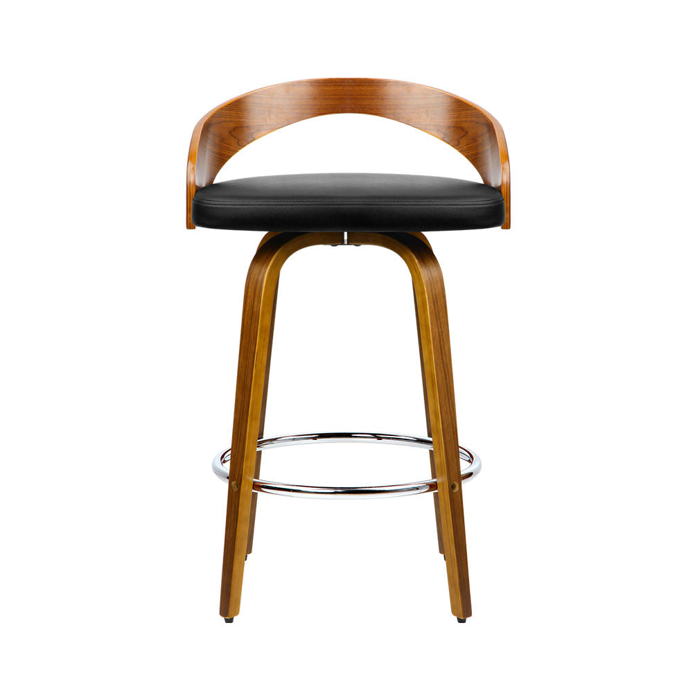 Artiss Set of 2 Walnut Wood Bar Stools - Black and Brown - Newstart Furniture