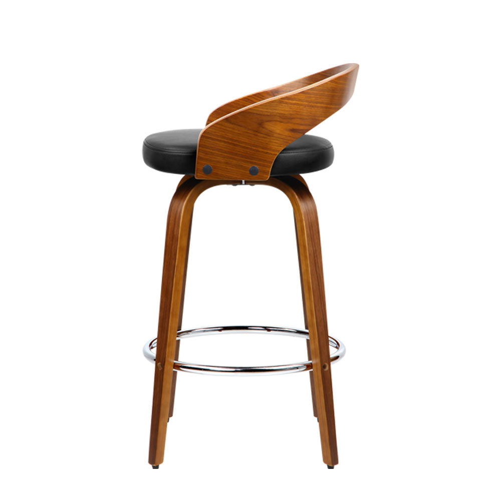 Artiss Set of 2 Walnut Wood Bar Stools - Black and Brown - Newstart Furniture