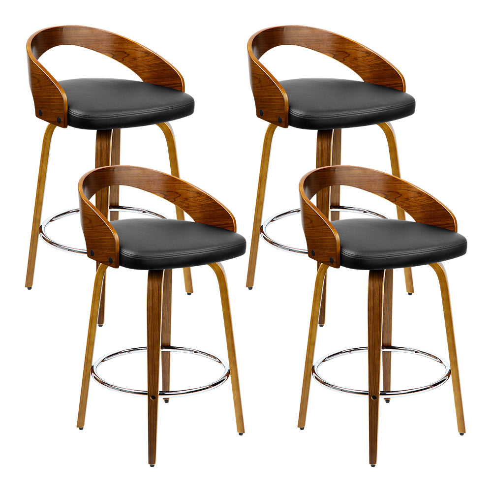 Artiss Set of 4 Walnut Wood Bar Stools - Black and Brown - Newstart Furniture