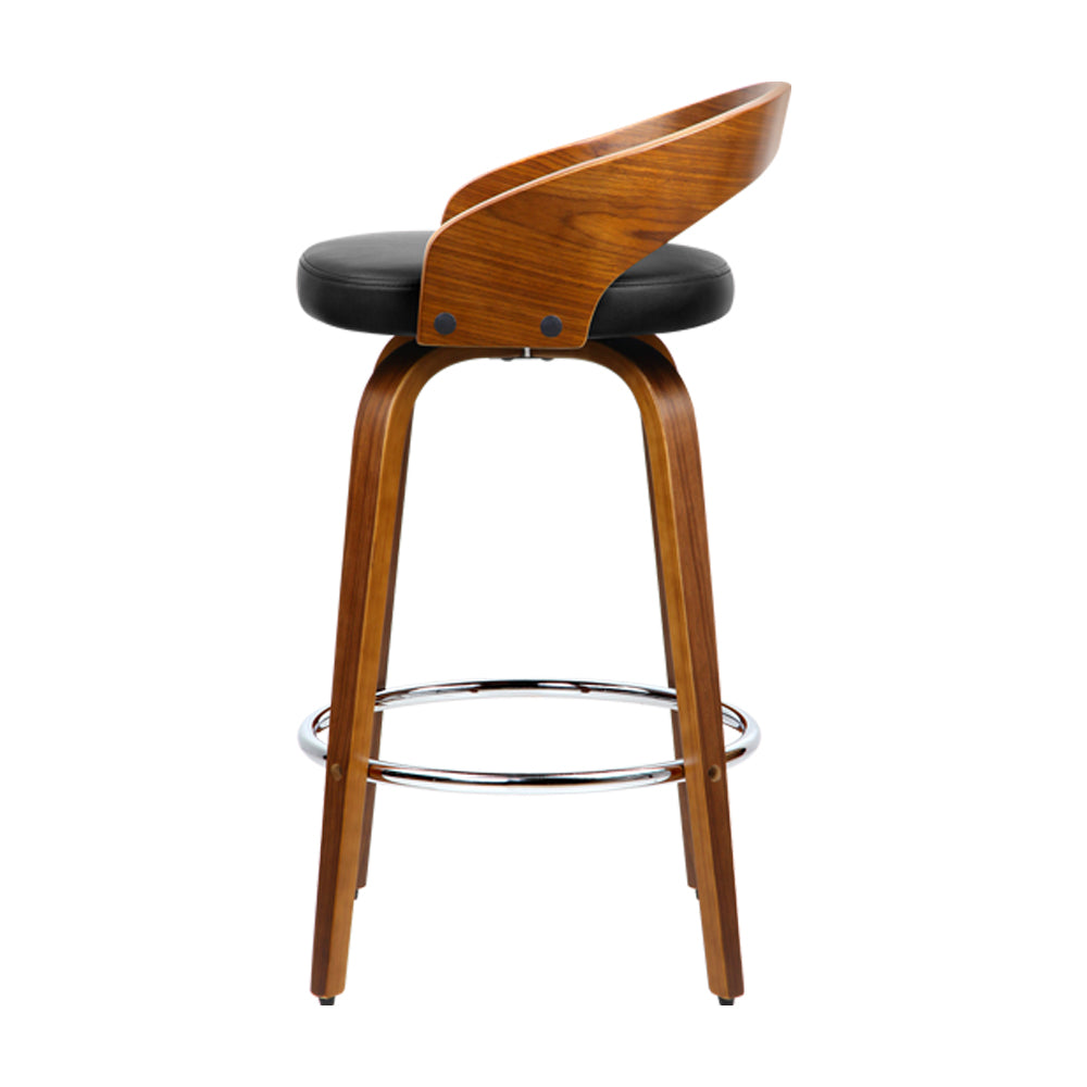 Artiss Set of 4 Walnut Wood Bar Stools - Black and Brown - Newstart Furniture