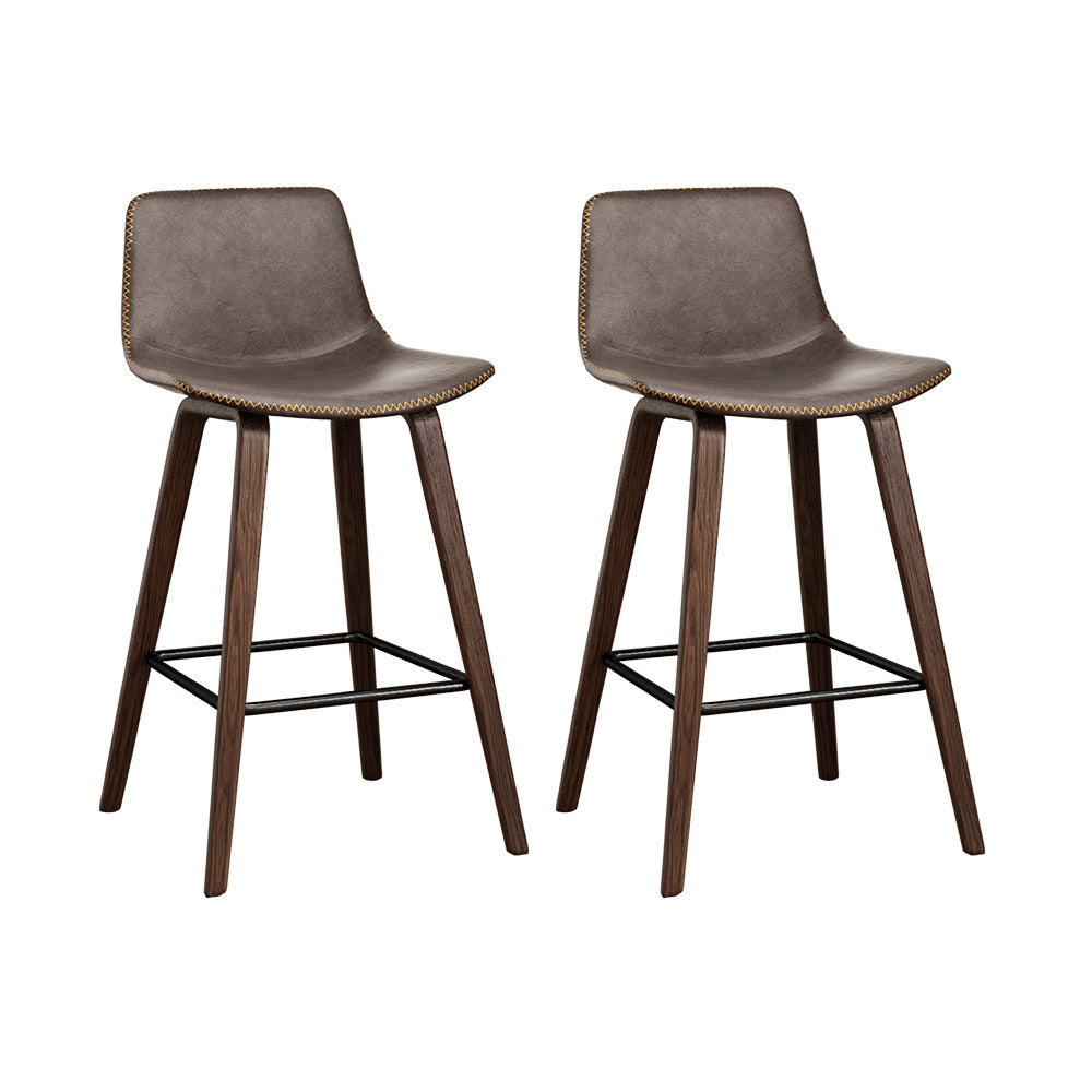 Artiss Bentwood Leather Bar Stools with Backrest, Set of 2