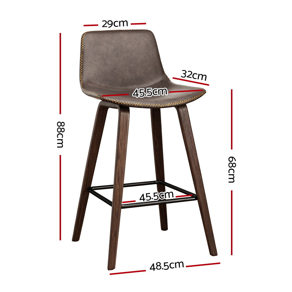 Artiss Bentwood Leather Bar Stools with Backrest, Set of 2