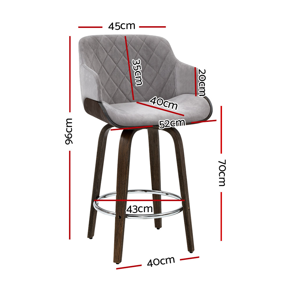 Artiss 2x Kitchen Bar Stools Wooden Bar Stool Chairs Swivel Velvet Fabric Grey - Newstart Furniture