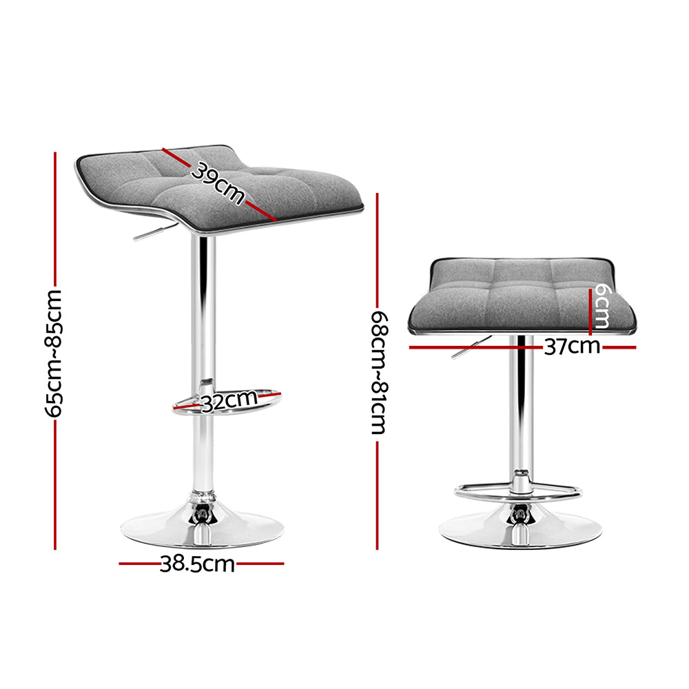 Artiss Set of 2 Fabric Bar Stools Swivel Bar Stools- Grey Chrome - Newstart Furniture