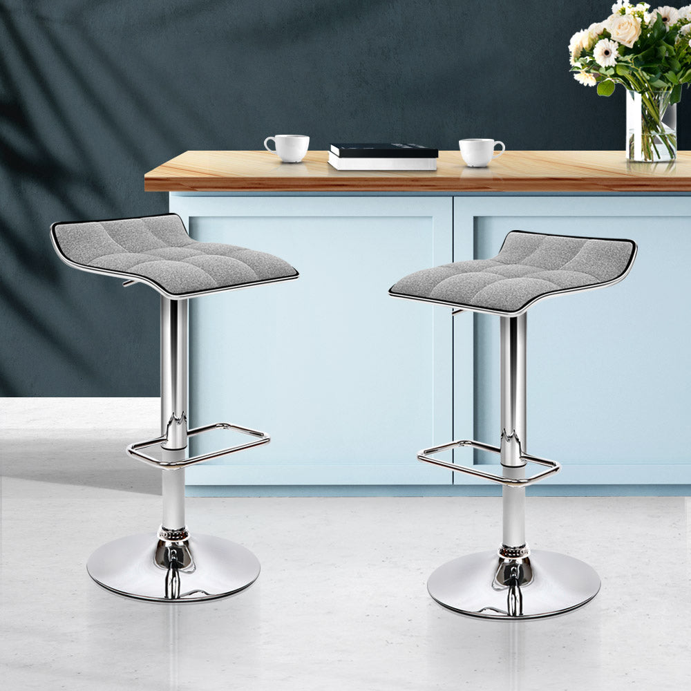 Artiss Set of 2 Fabric Bar Stools Swivel Bar Stools- Grey Chrome - Newstart Furniture