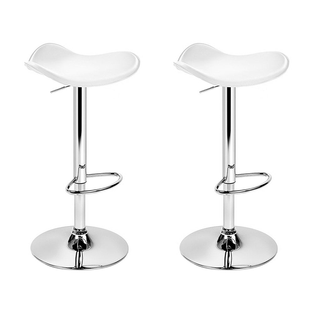 Artiss Set of 2 Gas Lift Bar Stools PU Leather - White and Chrome - Newstart Furniture