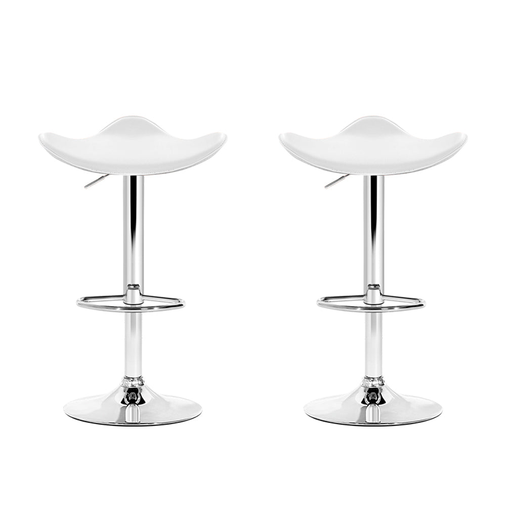 Artiss Set of 2 Gas Lift Bar Stools PU Leather - White and Chrome - Newstart Furniture