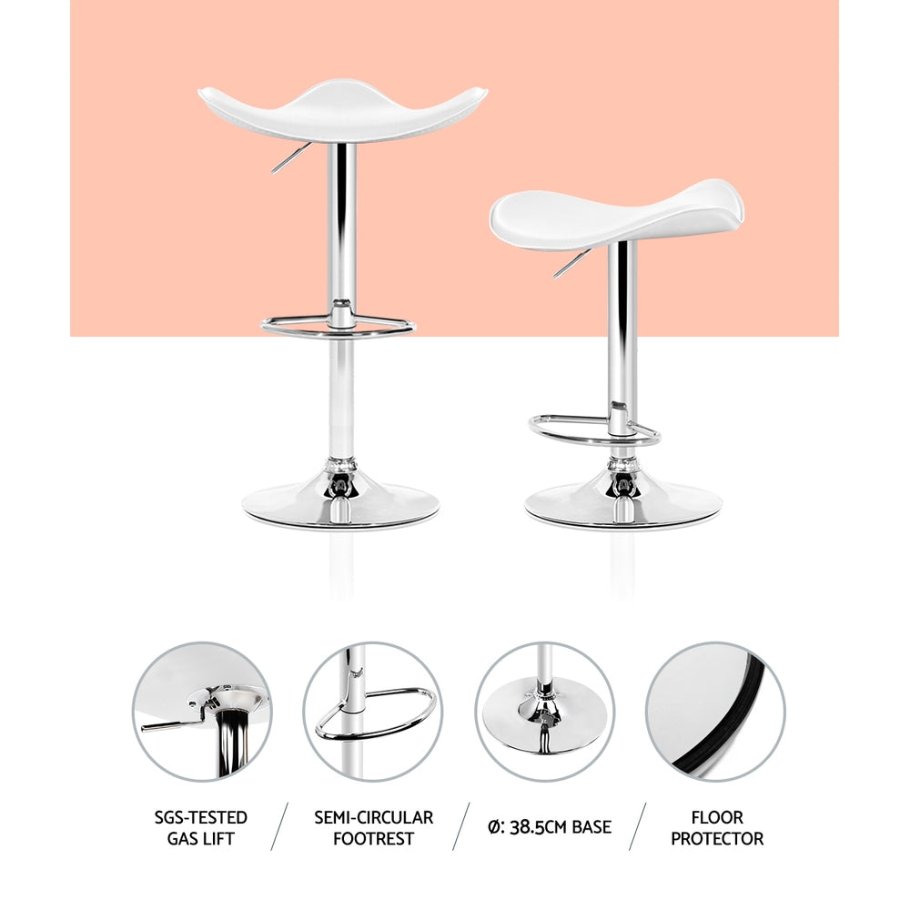 Artiss Set of 2 Gas Lift Bar Stools PU Leather - White and Chrome - Newstart Furniture