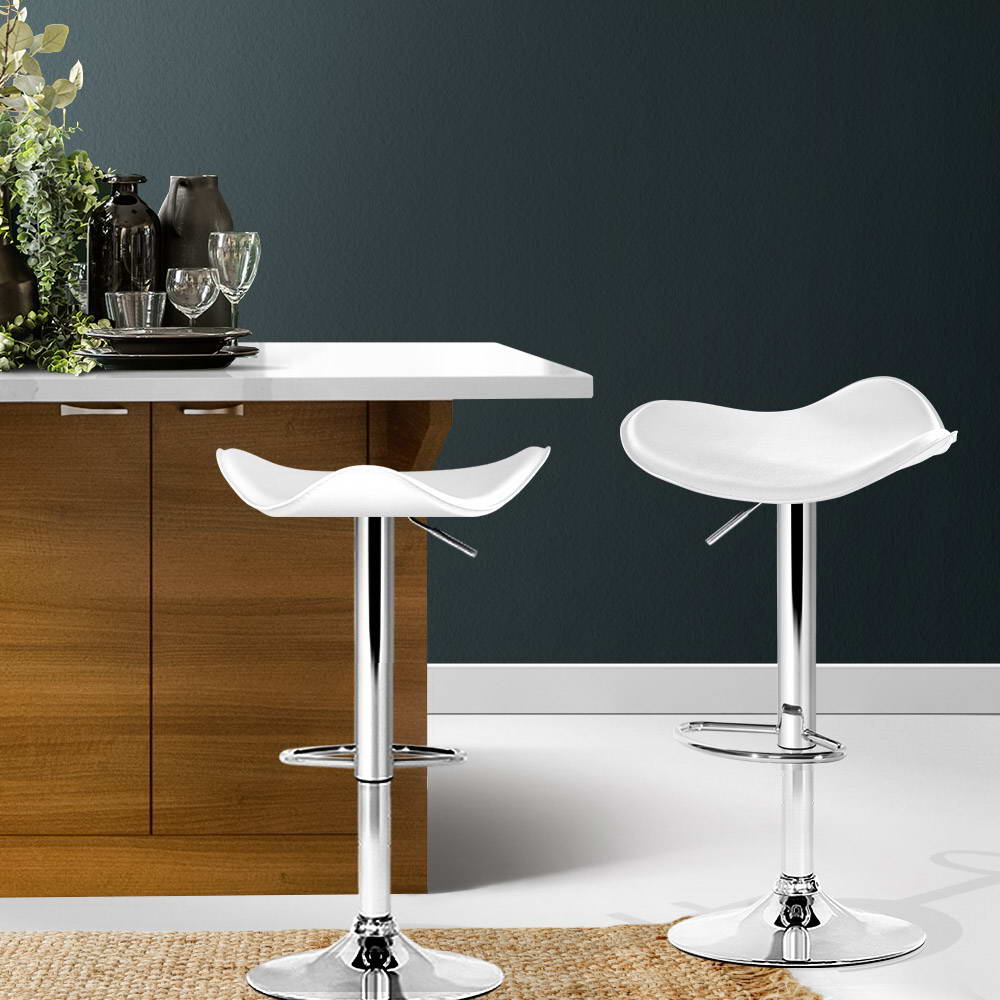 Artiss Set of 2 Gas Lift Bar Stools PU Leather - White and Chrome - Newstart Furniture