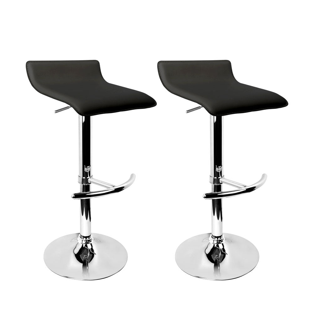 Artiss Set of 2 PU Leather Wave Style Bar Stools - Black - Newstart Furniture