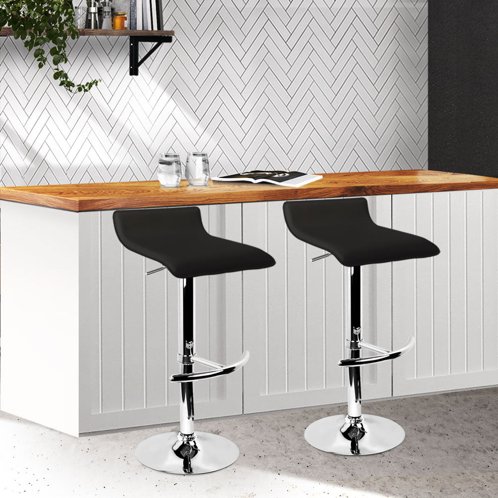 Artiss Set of 2 PU Leather Wave Style Bar Stools - Black - Newstart Furniture