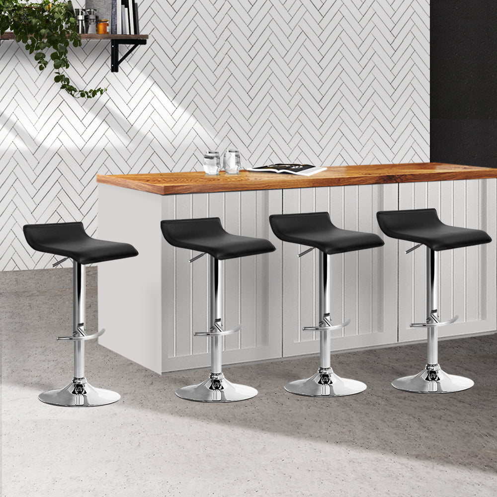 Artiss Set of 4 PU Leather Wave Style Bar Stools - Black - Newstart Furniture