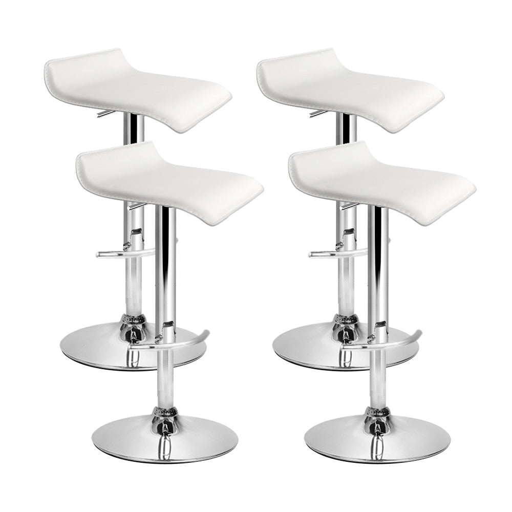 Artiss Set of 4 PU Leather Wave Style Bar Stools - White - Newstart Furniture